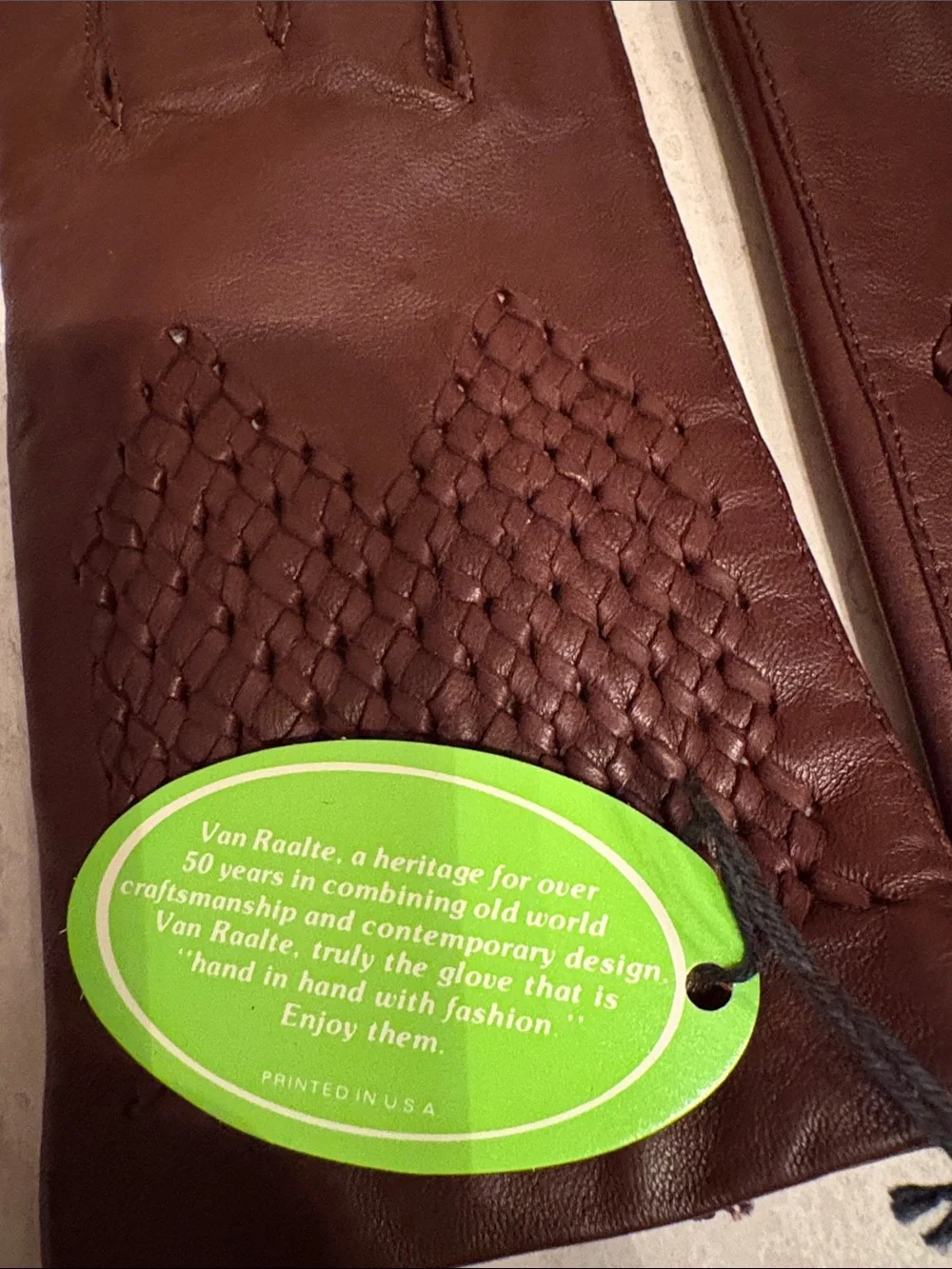 Van Raalte Women's Brown Leather Gloves with Woven Detail